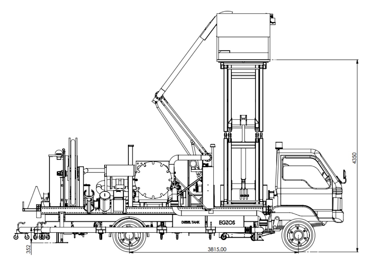 Hydrant dispenser engineering drawing with dimensions